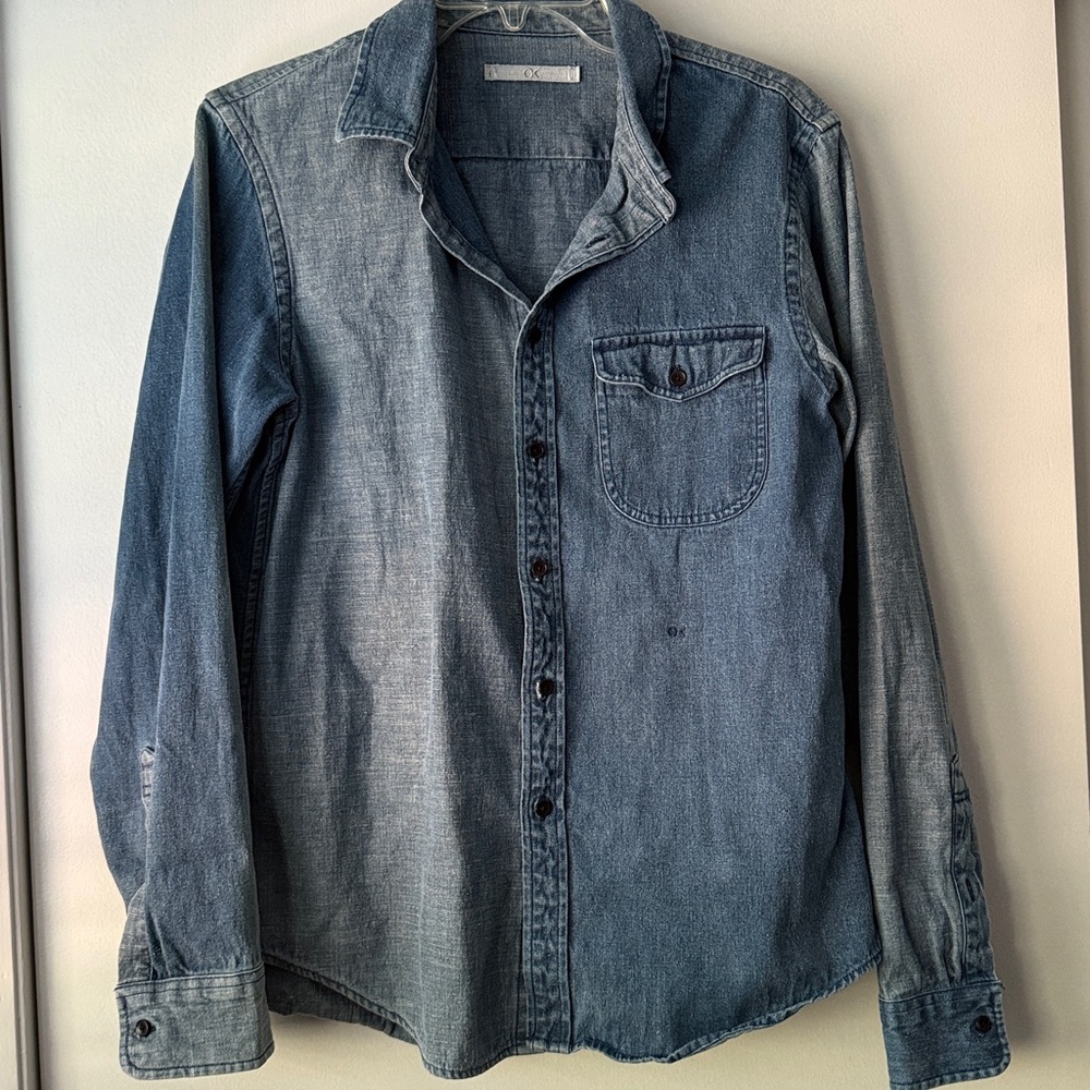 Outerknown Chambray Button Up Mens Medium‎ Blue Denim Utility Chore Work OK